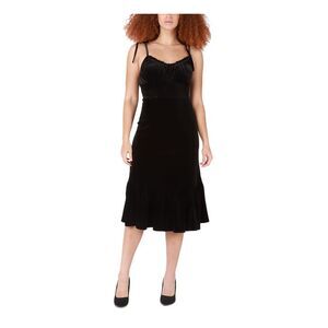 BLACK TAPE Womens Black Unlined Tie Spaghetti Strap Midi Fit + Flare Dress XS